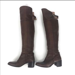 ZARA over the knee BROWN LEATHER BOOTS